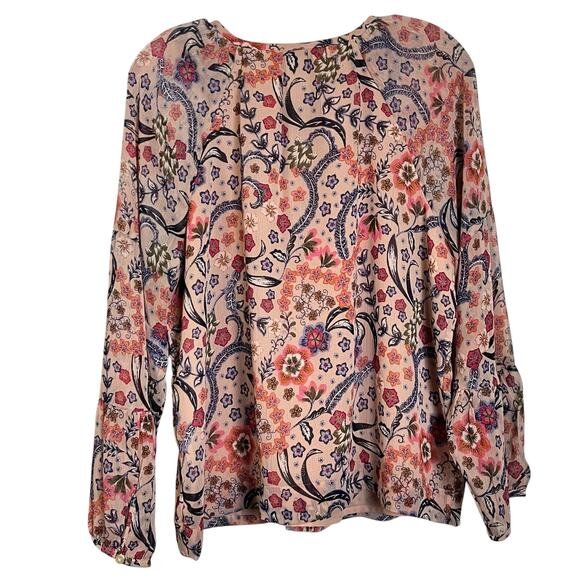 Loft Floral Pink Peasant Blouse Long Sleeve Sz LP Boho Romantic Barbiecore (3009 - Picture 8 of 8